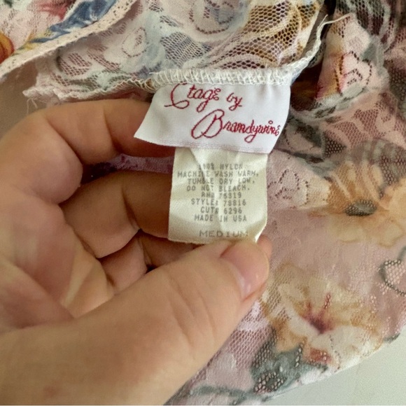 Vintage Etage by Brandywine pink floral nylon teddy lingerie medium - Picture 7 of 8
